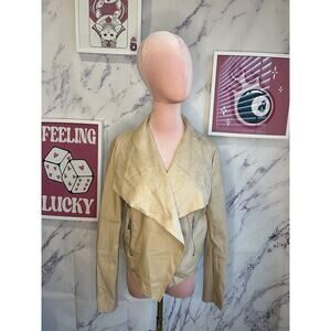 Bagatelle Collection Woman’s Size Small Draped Jacket Open Front Tan Faux Suede
